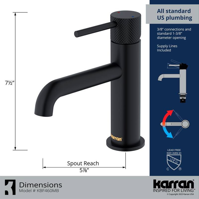 Karran Tryst KBF460 Single-Handle Single Hole Basin Bathroom Faucet with Matching Pop-up Drain