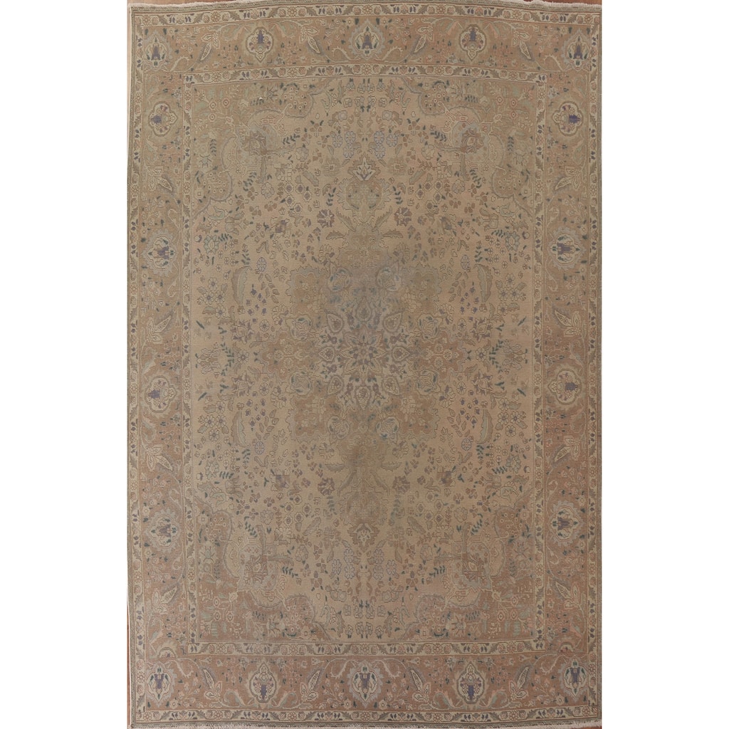 Distressed Tabriz Persian Vintage Rug Handmade Oriental Wool Carpet - 9'6" x 12'9"