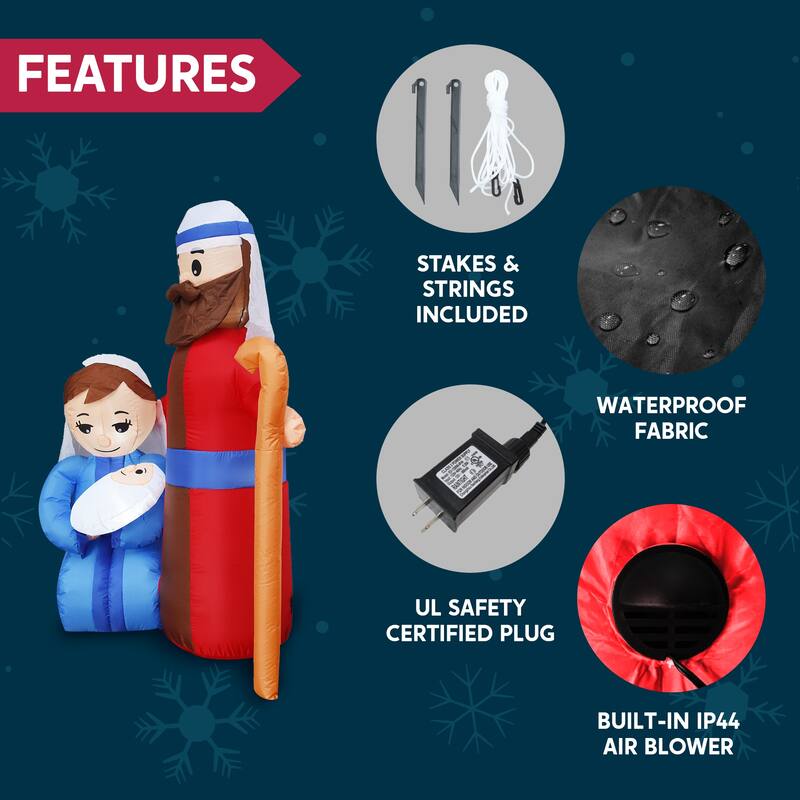 Joyfy 6 FT Tall Christmas Inflatable Jesus Family Decoration with Built-in LEDs, Blow Up Inflatables