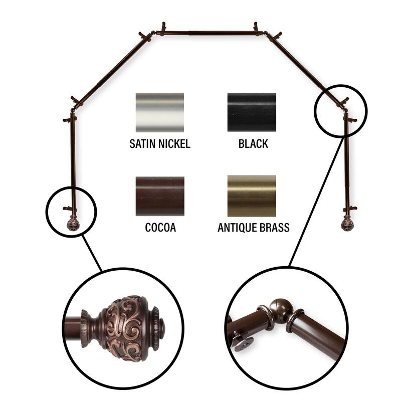 InStyleDesign Charlie 13/16 5-Sided Bay Window Curtain Rod - Cocoa