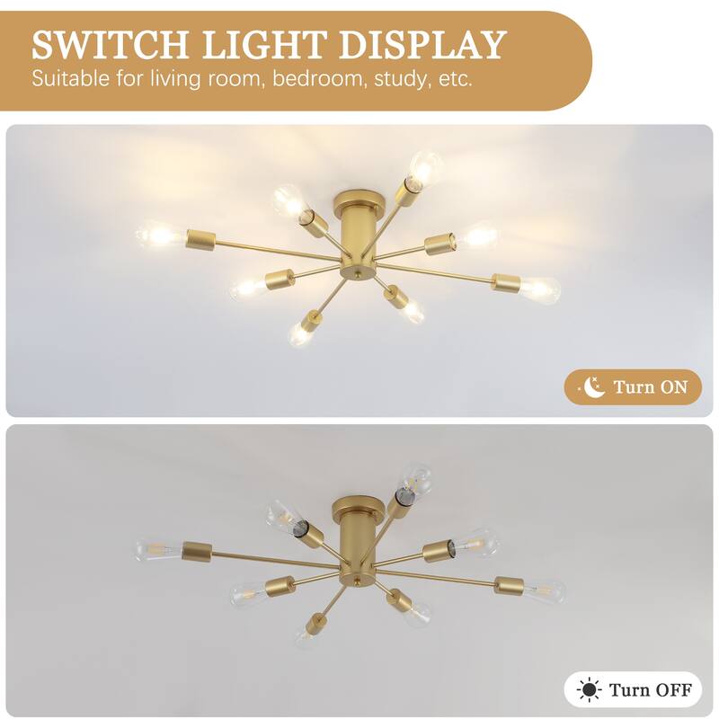8-Light Modern Semi Flush Mount Sputnik Ceiling Light for Kitchen Bedroom Dining Room