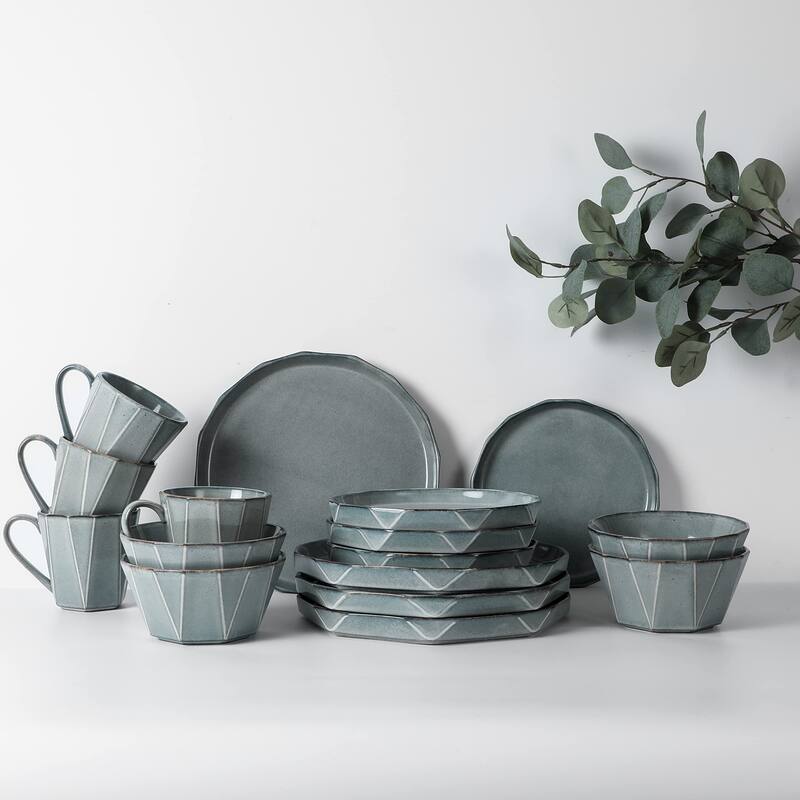 TABLE 12 16-Piece Dinnerware Set, Stonewashed Dinnerware Set for 4