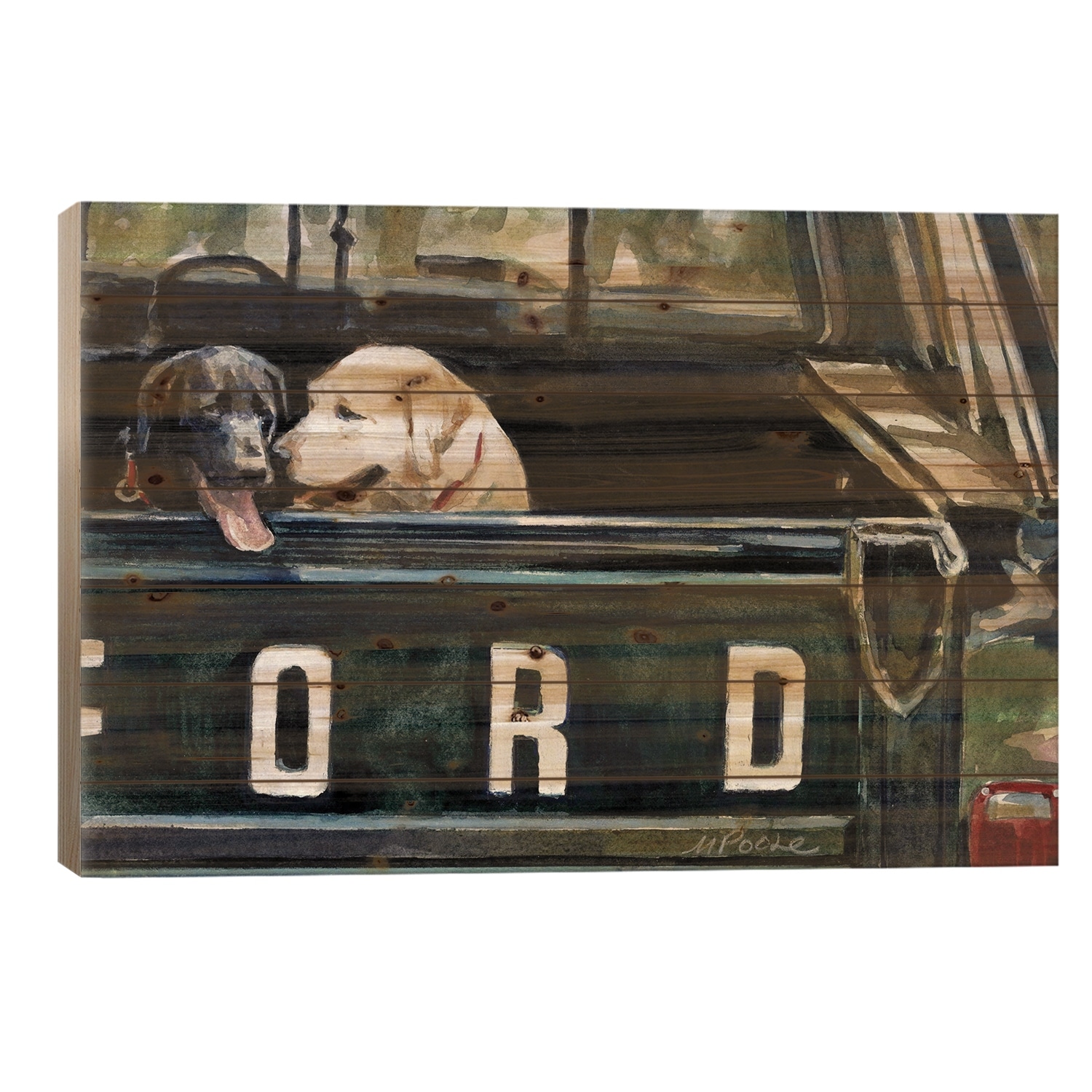 For Our Retriever Dogs Print On Wood by Molly A. Poole - Multi-Color