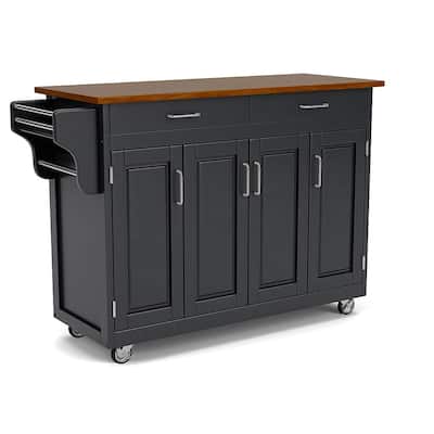 Copper Grove Puff Island Black Finish with Cherry Top Solid Wood Kitchen Cart