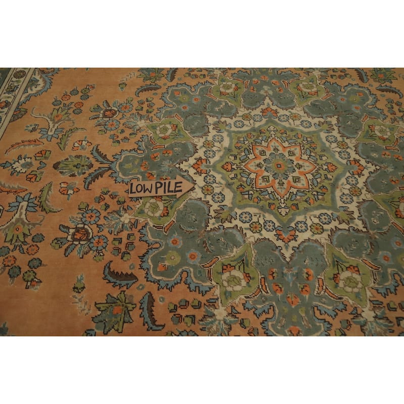 Hand Knotted Oriental 100% Wool Carpet Traditional Floral Oranges & Rust Tabriz Area Rug - 12' 7'' X 9' 6''