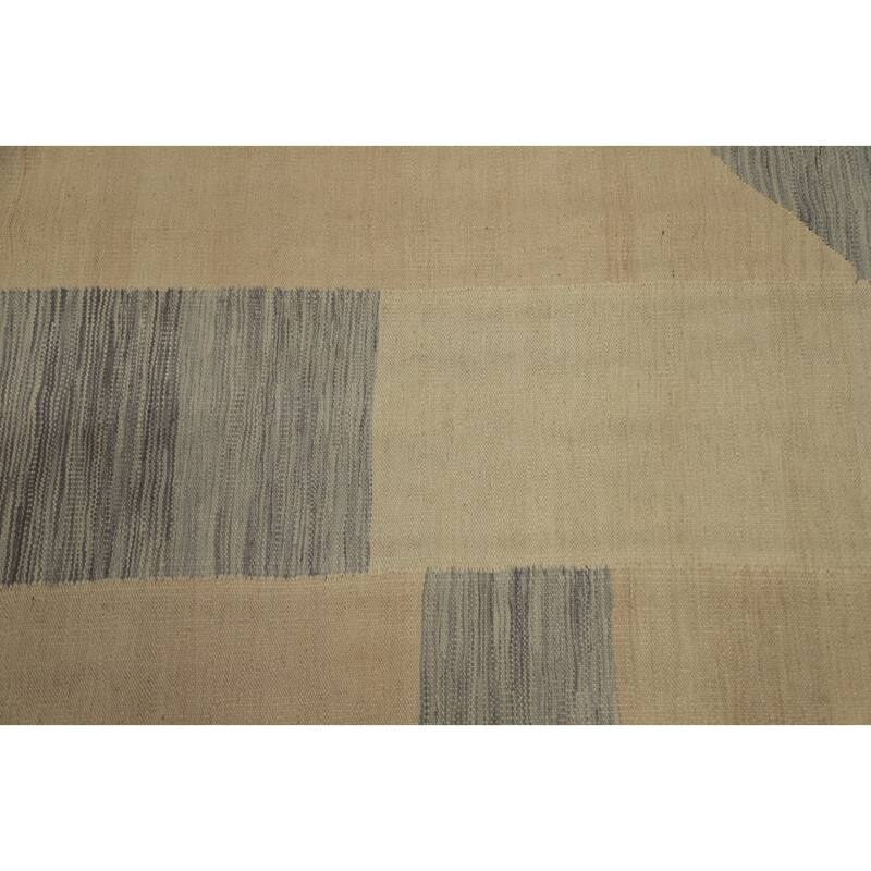Hand Woven Oriental 100% Wool Carpet Southwestern Modern Beige & Ivories Kilim Area Rug - 13' 4'' X 9' 7''