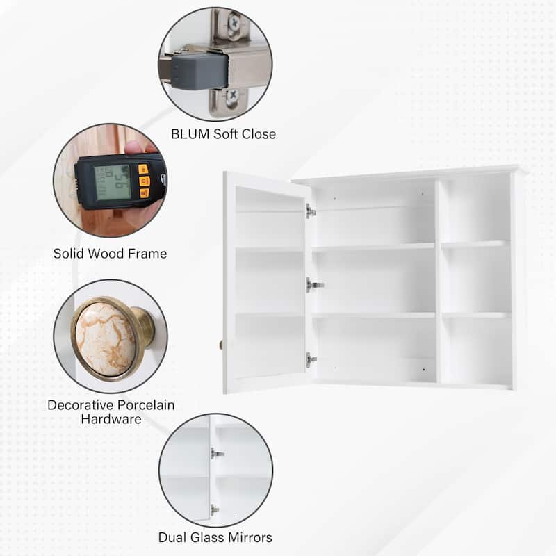 Modern Surface Mount Solid Wood Framed Medicine Cabinet With Mirror and Shelves