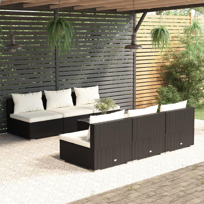 vidaXL Patio Lounge Set Outdoor Sectional Sofa Set Table Garden Poly Rattan - 27.6" x 27.6" x 23.8" - Black 7 Piece