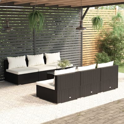 vidaXL Patio Lounge Set Outdoor Sectional Sofa Set Table Garden Poly Rattan - 27.6" x 27.6" x 23.8"