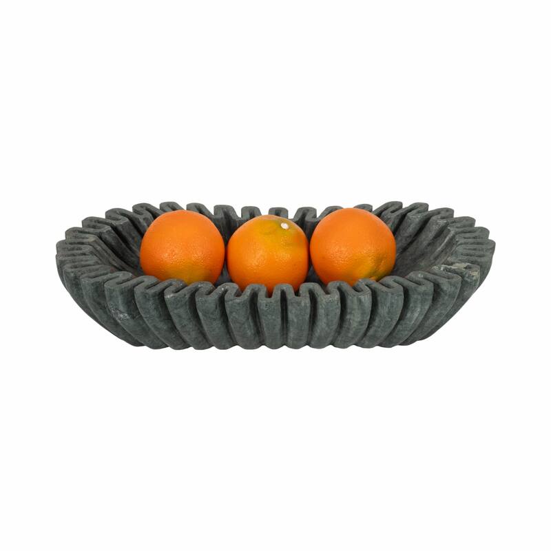 Decorative Wavy Marble Bowl with Ribbed Texture -Home Decor - 16", Tan