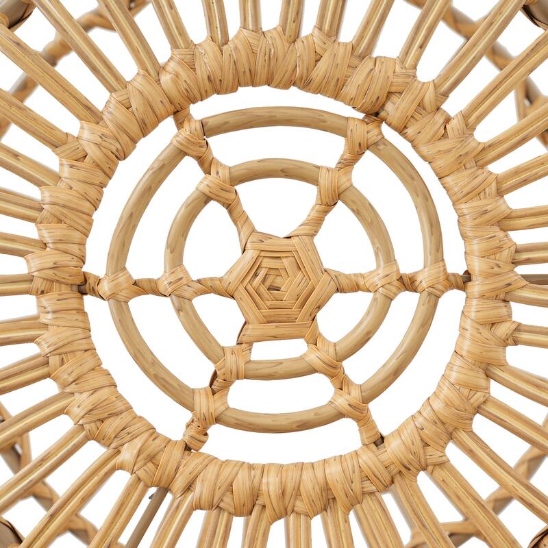 Side Table-Bohemian Faux Rattan Weave Accent Table for Indoor Outdoor Use