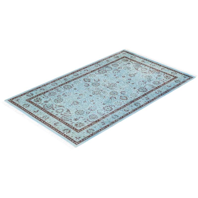 Overton Hand Knotted Wool Vintage Inspired Modern Contemporary Overdyed Blue Area Rug - 3' 2" x 5' 4"