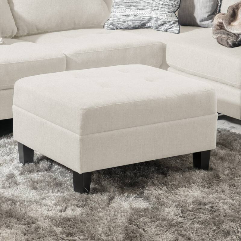 Tiernan Tufted Fabric Ottoman by Christopher Knight Home - Ivory