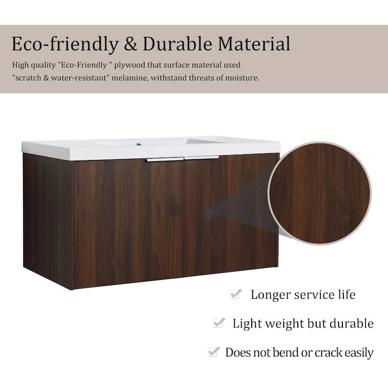 BNK 24"/30"/36" Single Sink Bathroom Vanity with Soft Close Door, Modern Floating Vanity
