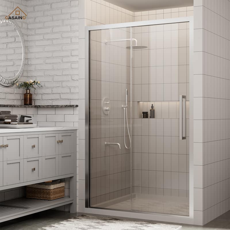 CASAINC 48 in. W x 76 in. H Sliding Framed Shower Door with SGCC Certification