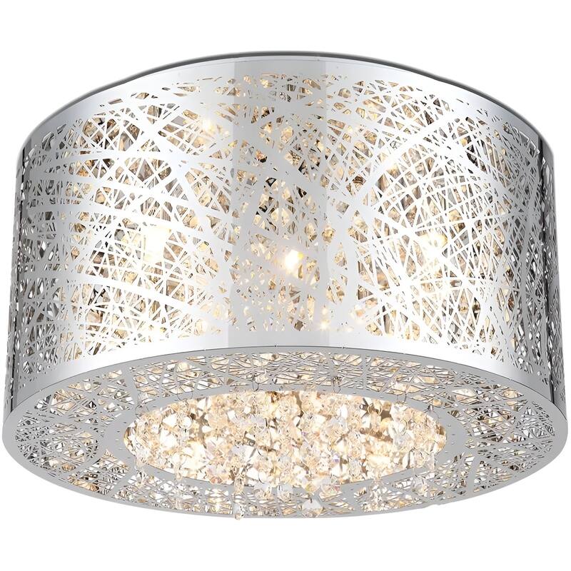 15.7" Wide Metal Flush Mount with Crystal Accent Bird Nest Modern Laser-Cut