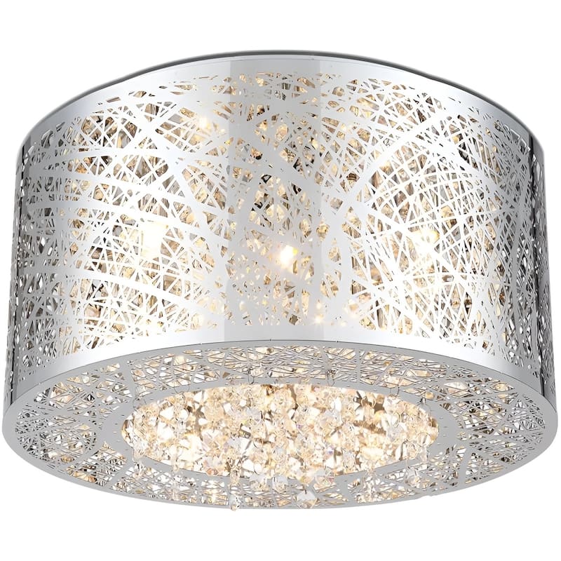 15.7" Wide Metal Flush Mount with Crystal Accent Bird Nest Modern Laser-Cut