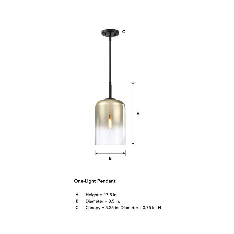 Gatsby 60 Watt 1-Light Matte Black Mid-Century Modern Pendant Light with Gold Ombre Glass Shade - 17.5