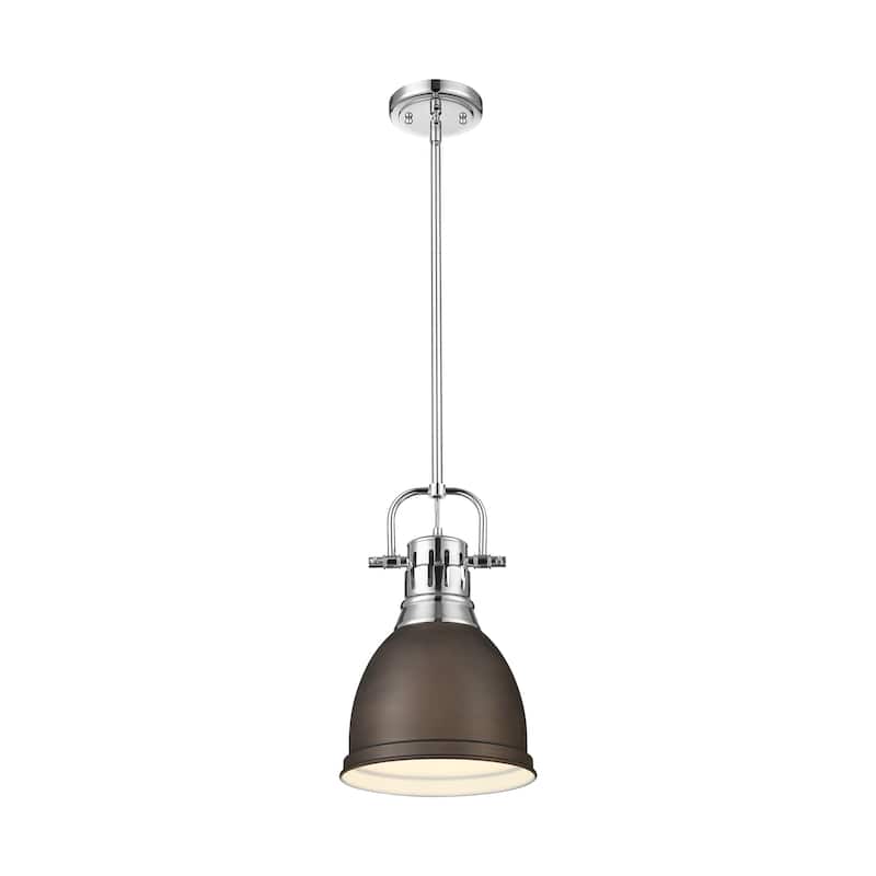 Yep by Golden Lighting Duncan 1-light 9in Rod Hung Pendant in Chrome and Rubbed Bronze shade