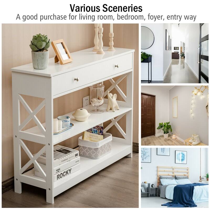 3-Tier Console Table with Drawers for Entryway and Living Room Storage - 39.5" x 12" x 31.5"