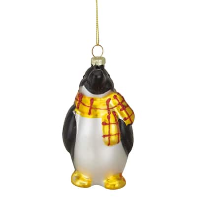 Glass Penguin Christmas Ornament - 3.75" - Black, White and Yellow