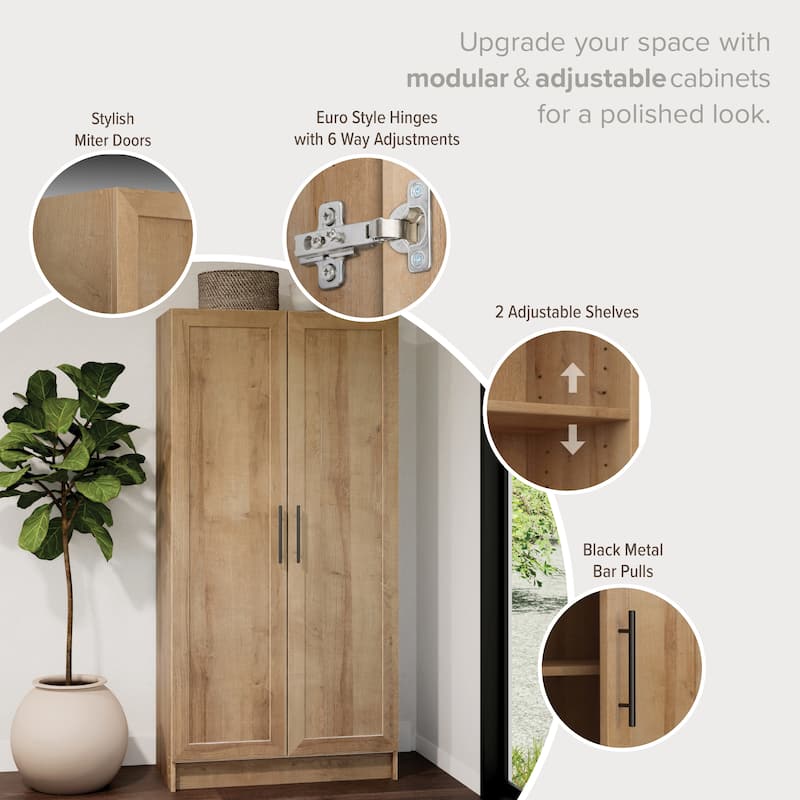 Prepac Elite 65" Tall Oak Accent Kitchen Pantry Cabinet, Craft or Bathroom Storage Cabinet, Buffet Storage with Panel Doors