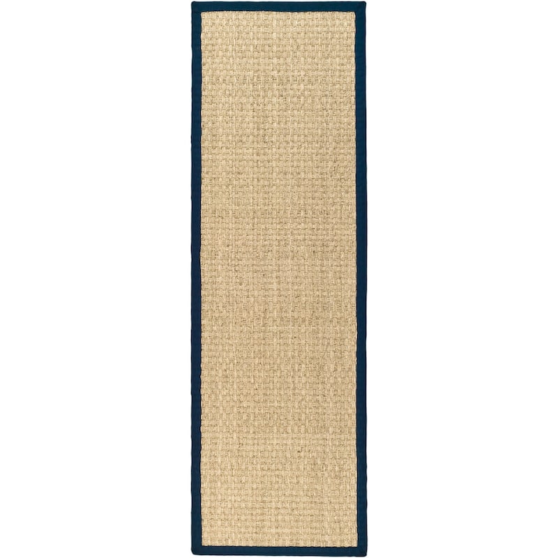 SAFAVIEH Natural Fiber Zymryd Basketweave Seagrass Rug - 2'6" x 22' Runner - Natural/Navy Blue