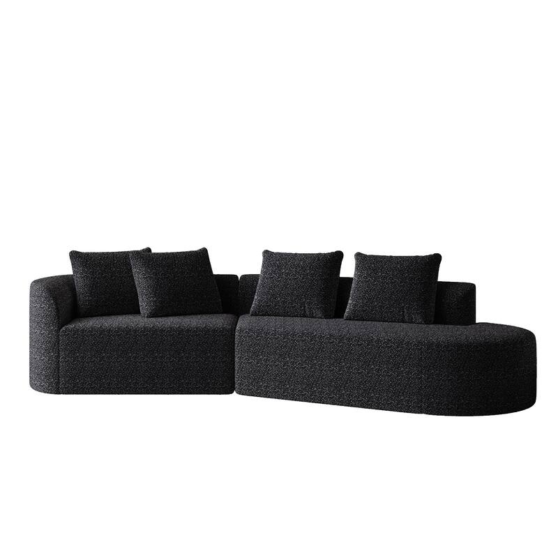 Modular Curved Sectional Sofa, Oversized Chenille Cloud Couch, Compressed Upholstered Sofa with 4 Throw Pillows