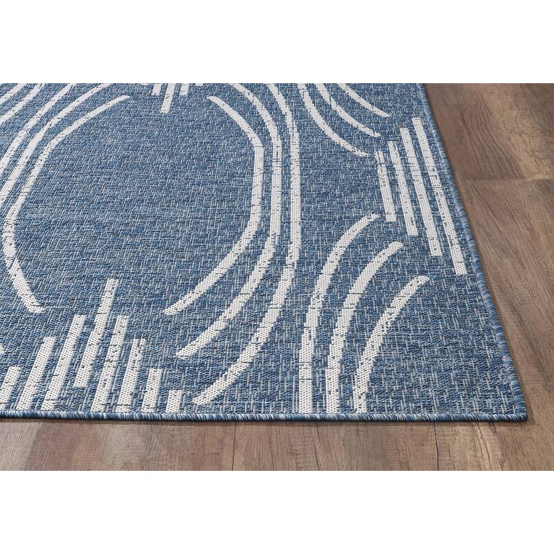 Domani Pyramids Denim Geometric Indoor/ Outdoor Rug