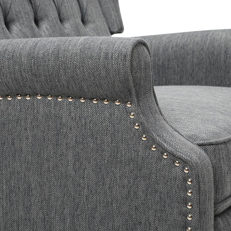 Oversized Wingback Push-Back Recliner with Footrest, Tufted Back, Nailheads