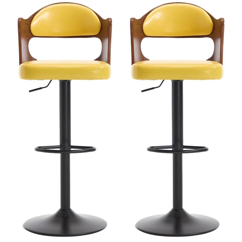 PU Leather Upholstered High-resilience Cushion 360° Swivel Adjustable Height Bar Stools with Footrest(set of 2)