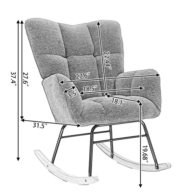Dark Gray Teddy 31.5" High Back Buttons Tufted Rocking Chair