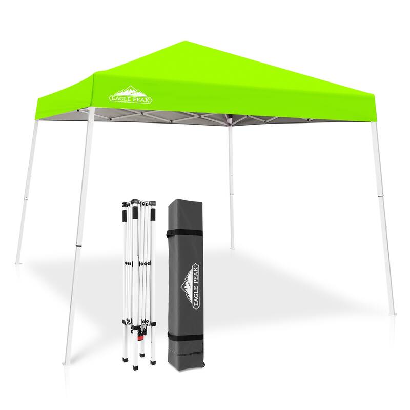 EAGLE PEAK 10x10 Slant Leg Pop-up Canopy Tent Outdoor Beach Canopy Folding Portable Shelter 10x10 Base 8x8 Top (Blue) - Fluorescent Green