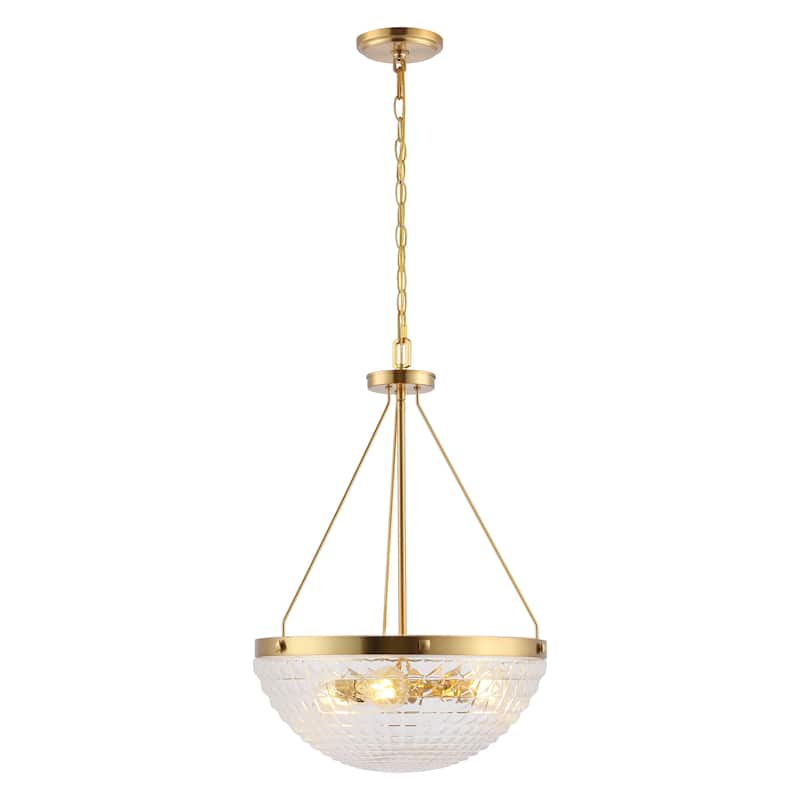 SAFAVIEH Lighting Tressy 3-light 16.5-inch Pendant - 17" W x 17" D x 30-102" H - Brass Gold/Clear Glass - 17Wx17Dx102H