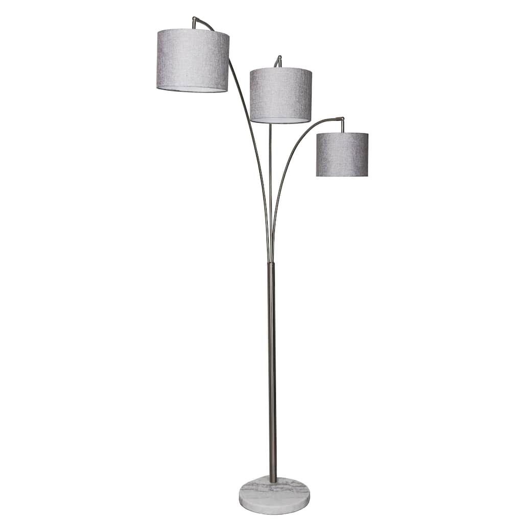 Lux Lighting 80" Modern 3 Lamp Shade, Silver Tree Floor Lamp with Marble Base - 3-Way switch