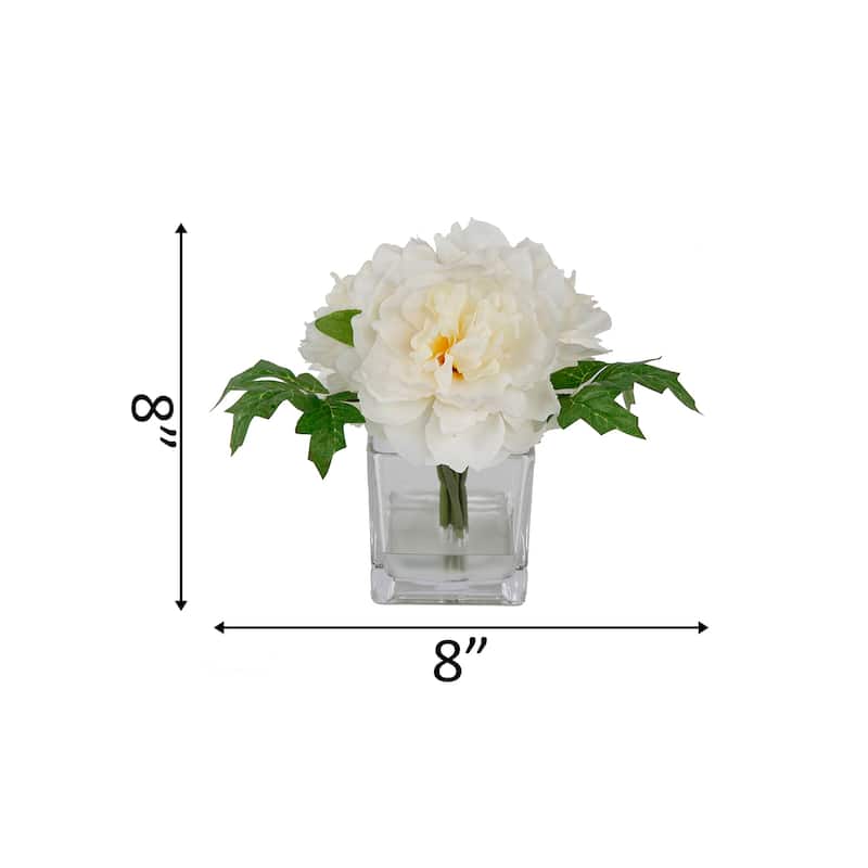 9" Tall Silk Peony Arrangement in Glass Pot,Pink - ONE-SIZE