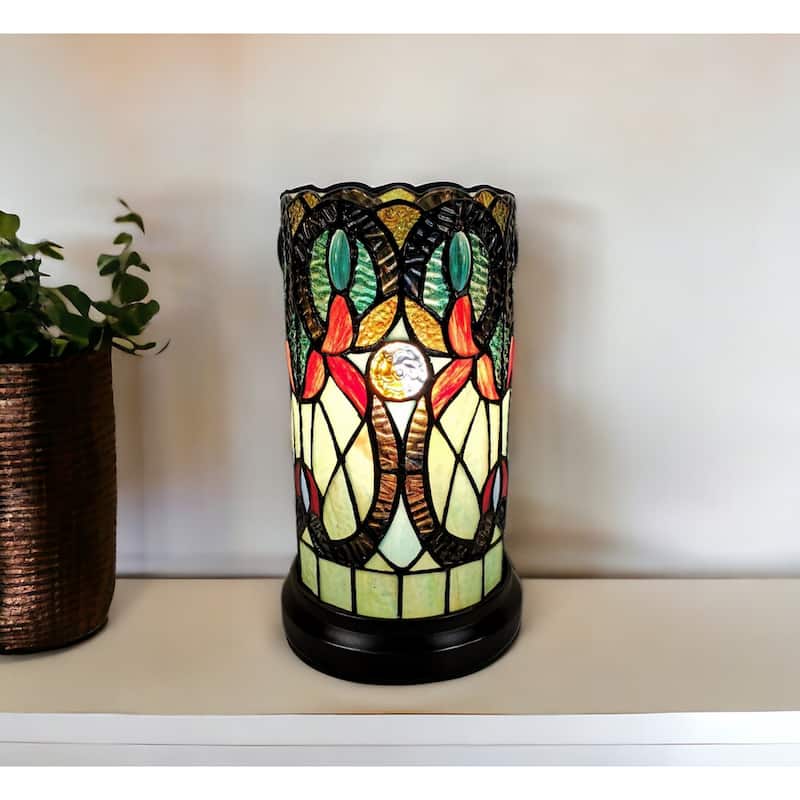 Multi-Color Resin-Stained Glass Drum Lamp with Mosaic Shade and Switch - 6” x 6” x 10.5” (D x W x H)