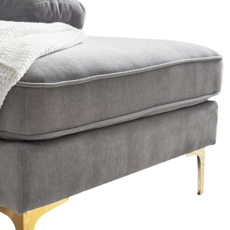 Velvet Sectional Sofas Couches with Pillow Top Arms and Upholstered Backrest, Modern L-Shaped Couches with Metal Legs