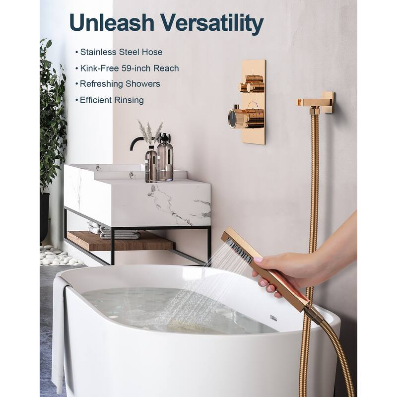 GRANDJOY Dual Shower Heads System 12" & 6" Rainfall Shower Head with Handheld Sprayer