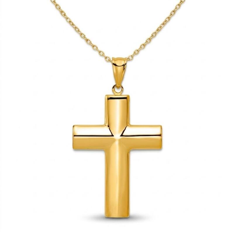 Curata 14k Yellow Gold 18" Large 45x22mm Polished Cross Necklace