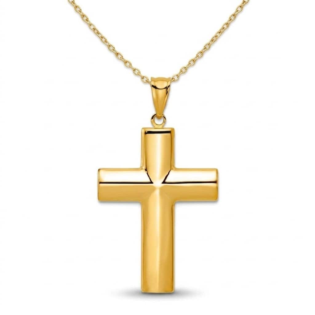 Curata 14k Yellow Gold 18" Large 45x22mm Polished Cross Pendant Necklace for Men