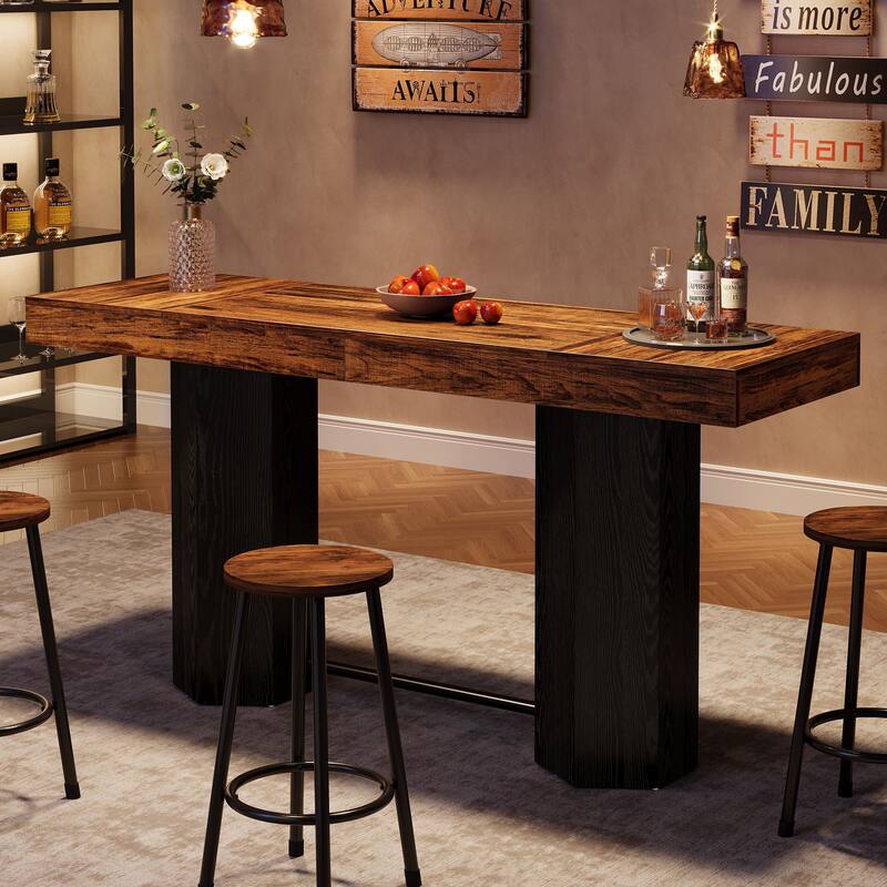 Industrial Bar Table, 70.9" Long Counter Height Pub Table with Sturdy Base