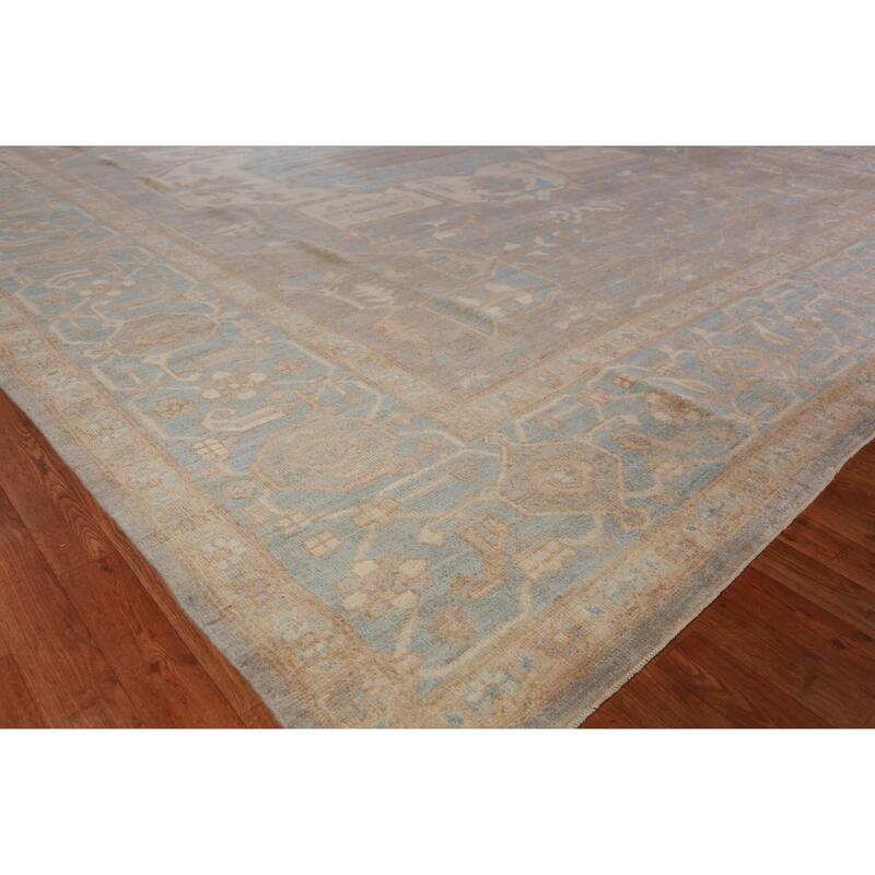 Hand Knotted Oriental 100% Wool Carpet Transitional Medallion Navy Blue & Blues Oushak Area Rug - 14' 8'' X 12' 0''