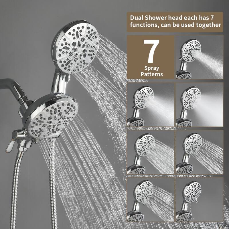 Modland 3-Handle Tub and Shower Faucet Set Dual Head 7-Spray Brass Valve Kit with Alloy Spout