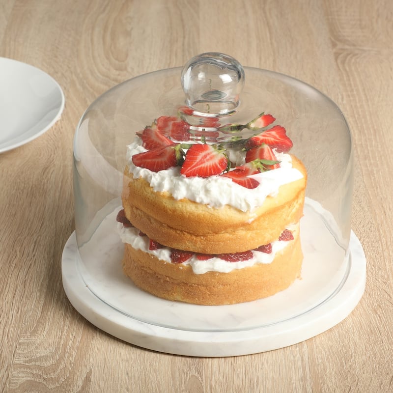 Gibson Elite Ridgehaven 11" Marble Cake Stand, Serving Platter, Charcuterie Board, and Center Piece Home Décor With Glass Lid