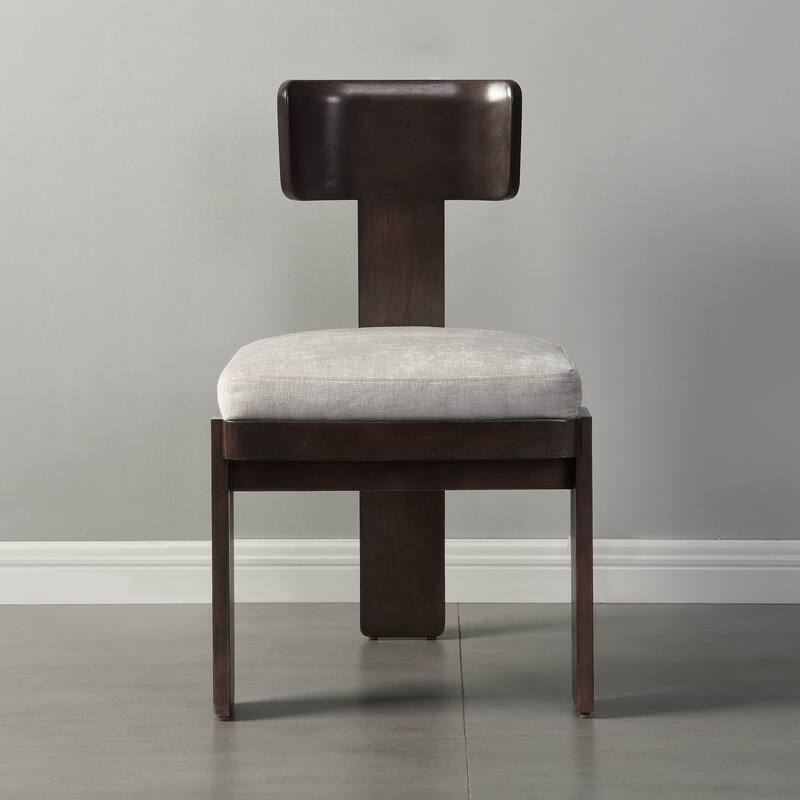 Fabric Dining Chairs Set of 2, T-Back Upholstered Dining Room Chairs with Rubber Wood Legs, Living Room Chairs