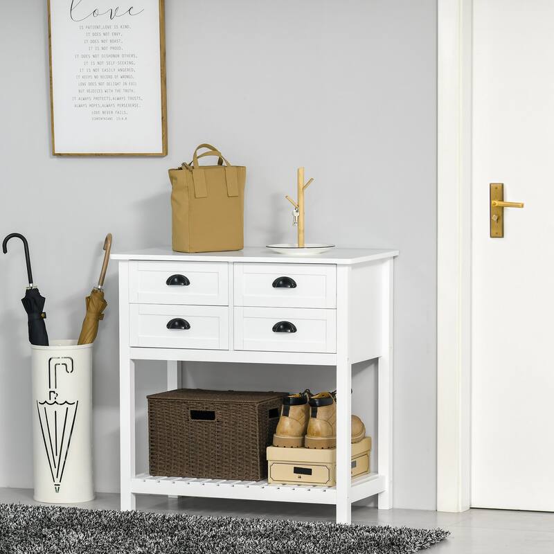 Modern Buffet Cabinet with 4 Drawers and Slatted Bottom Shelf for Kitchen, Living Room