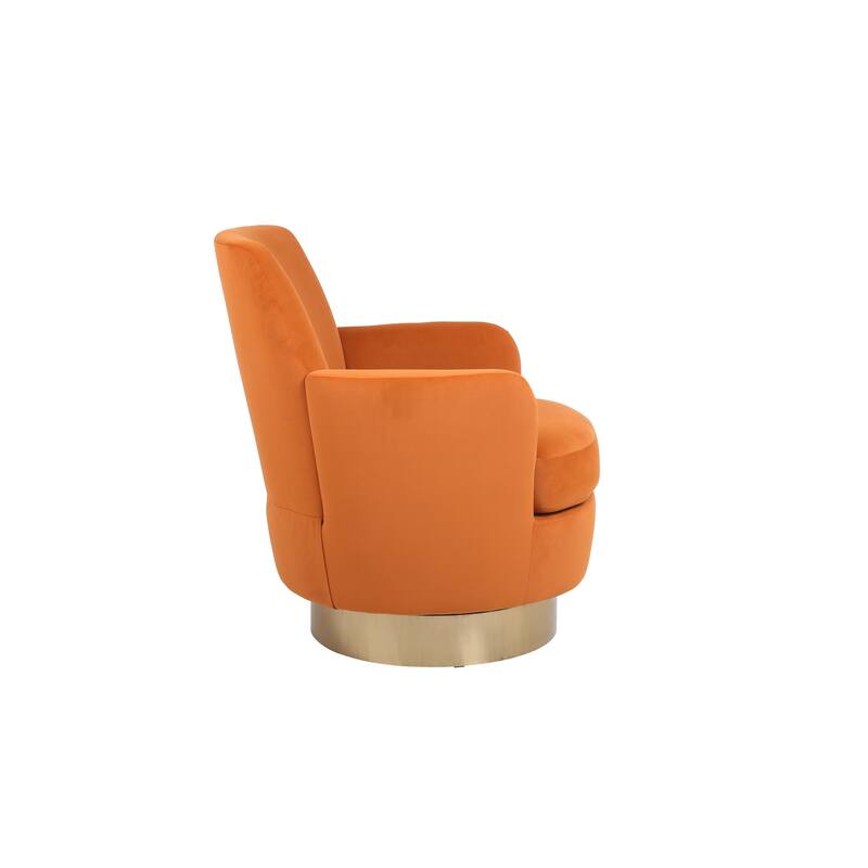 Velvet Swivel Barrel Chair, Swivel Accent Chairs Armchair w/ Gold Stainless Steel Base, Comfy Reading Chair Round Barrel Chairs