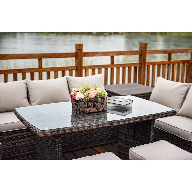 7 Piece Rattan Sofa Seating Group with Cushions Side Storage Box