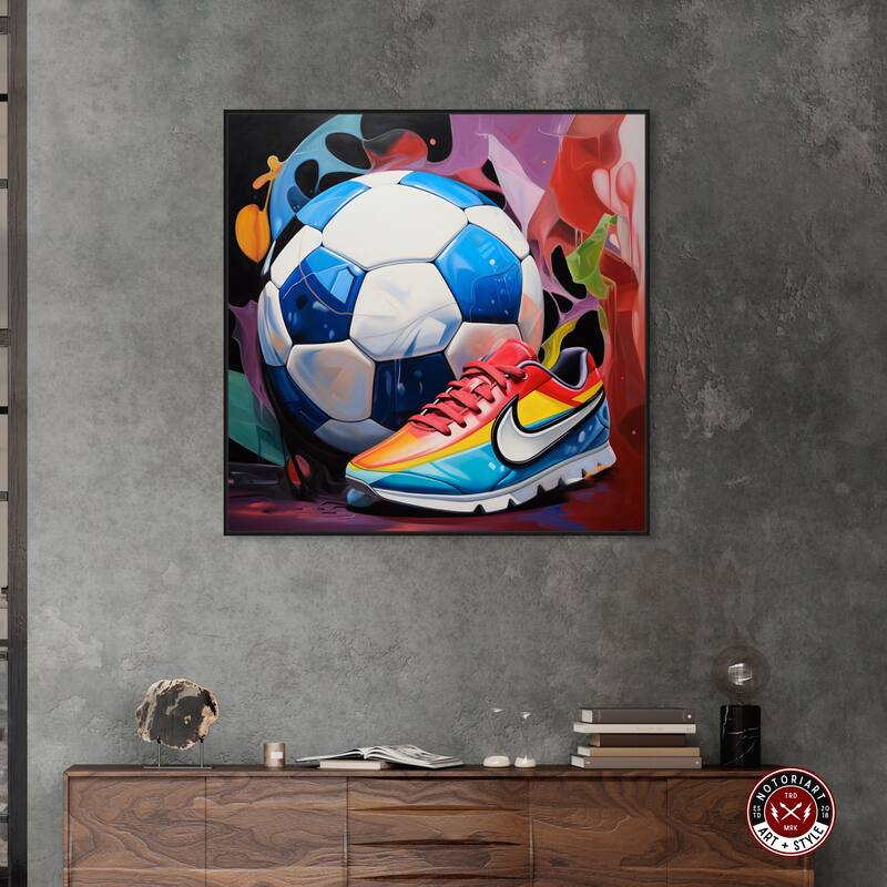 Notoriart Colorful Soccer Sneaker Splash Framed Soccer 1 Piece Canvas Wall Art